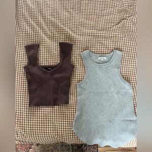 Another Love Ribbed Crop Tops - Brown and Gray